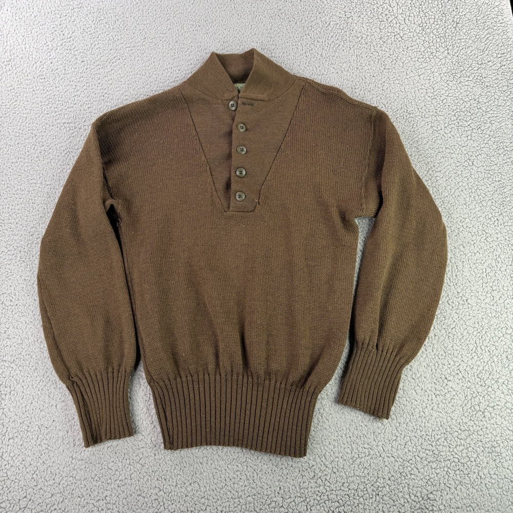 Vintage Army Sweater‎ Medium Brown Drab 5 Button Military Combat Vietnam 60s